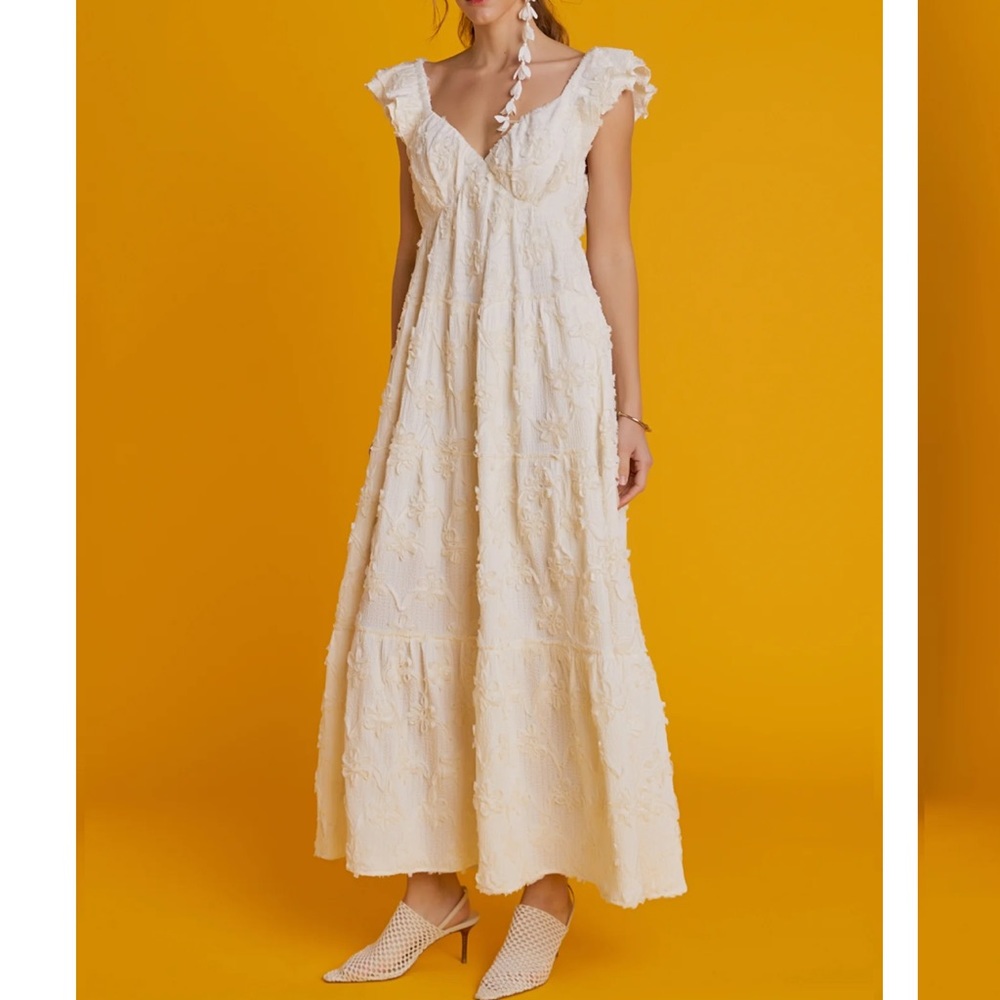 English factory RIBBON EMBROIDERED IVORY MAXI DRESS